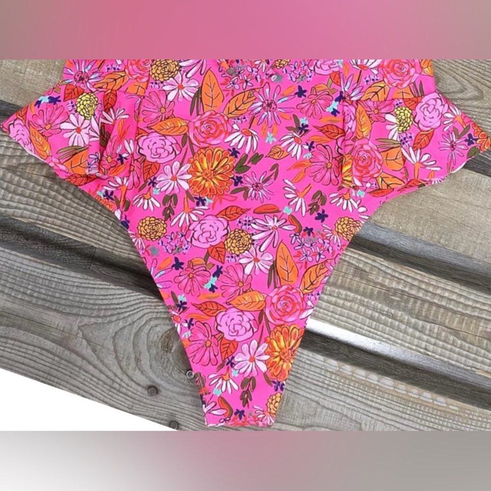 Floral High-Waist Bikini Bottom in Hot Pink - Picture 5 of 5